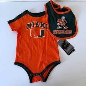 Colosseum University of Miami Infant Onesie Body Suit 6-12 Months with Bib NEW